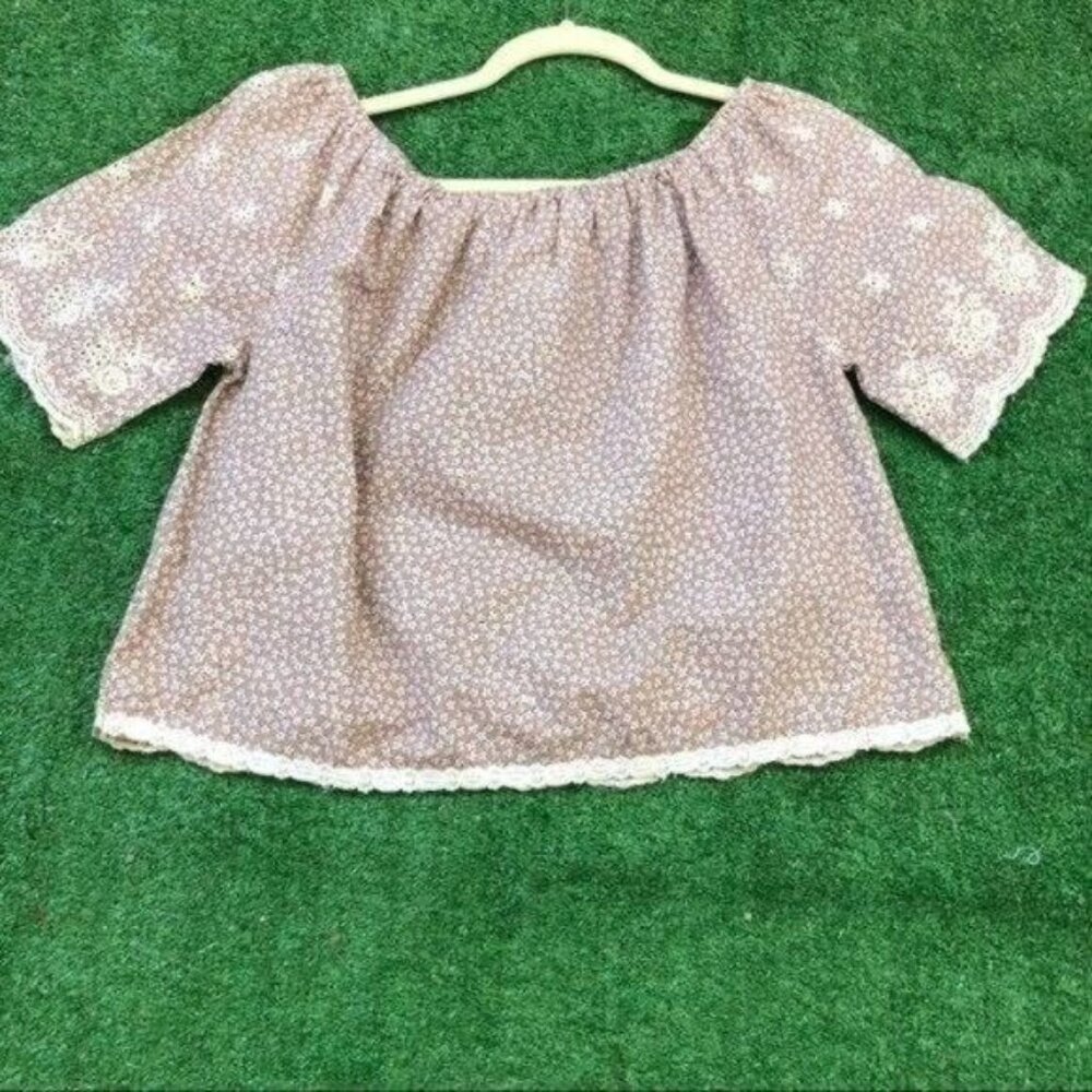 Taupe floral embroidered cotton Off the shoulder top Size M - Picture 4 of 6